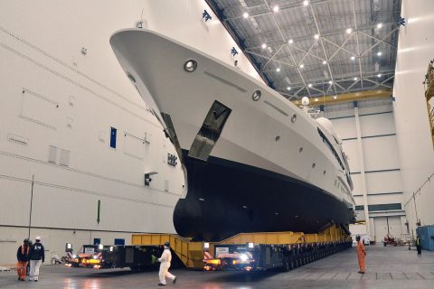 Luxury yacht pictured inside the NDSQ construction hall