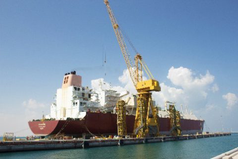 Al Karaana berthed for repairs at the Erhama Bin Jaber Al Jalahma Shipyard